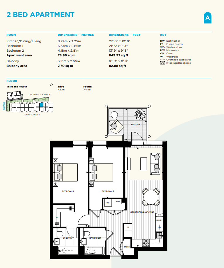 Floorplan for Plot A4.98 at Artisi, Fourth